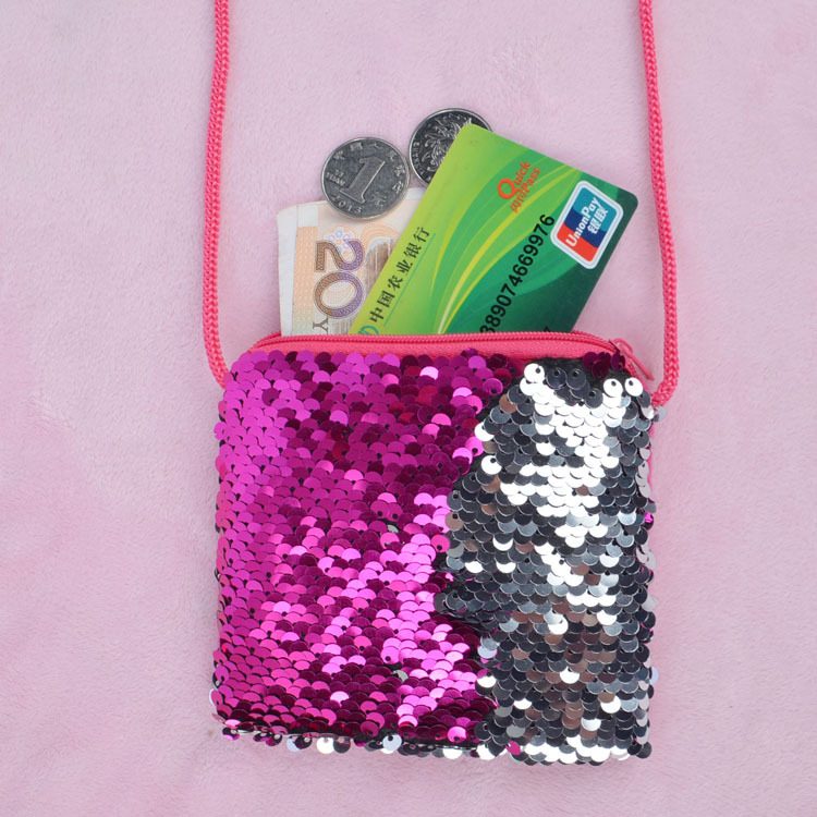 Square sequined coin purse, lanyard bag, crossbody bag, children's coin purse, cosmetic bag, popular sequined small bag wholesale Item Picture