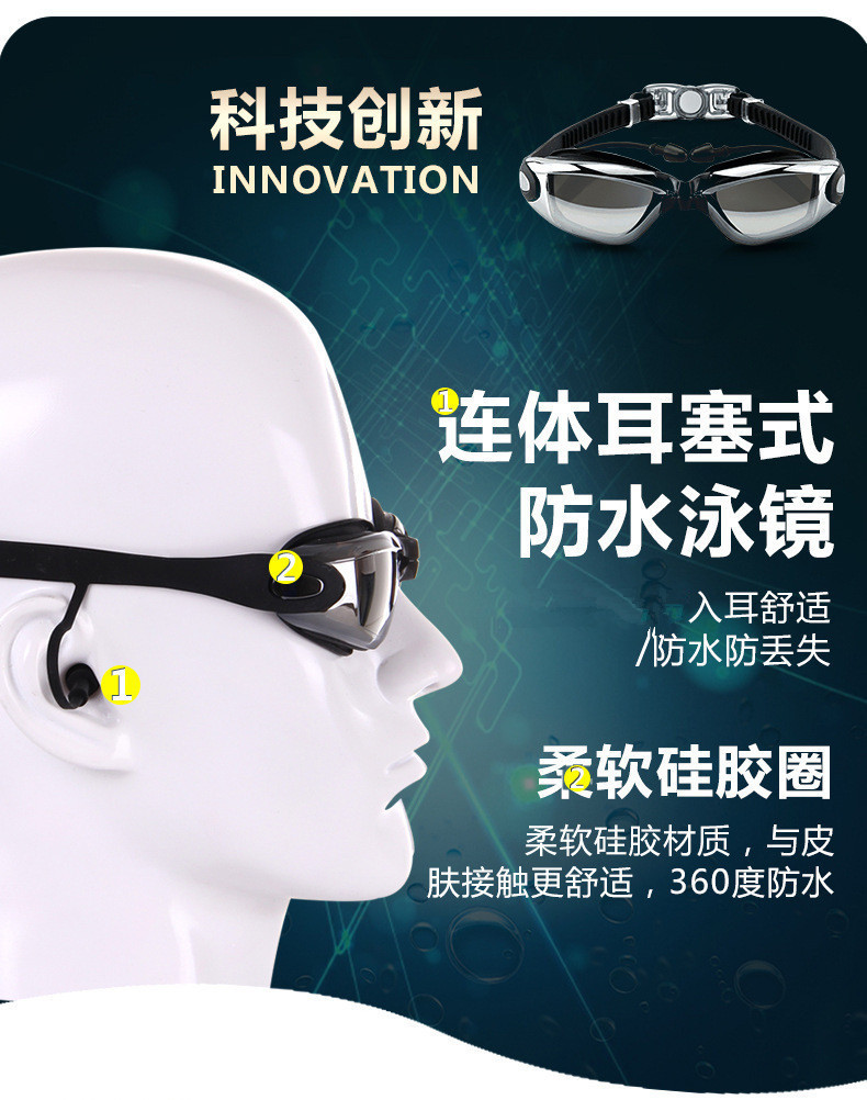Boxed Swimming Goggles Hd Waterproof And Anti-Fog Swimming Glasses For Men And Women Large Frame Electroplating Goggles With Earplugs Flat Light Swimming Goggles Application Scenario