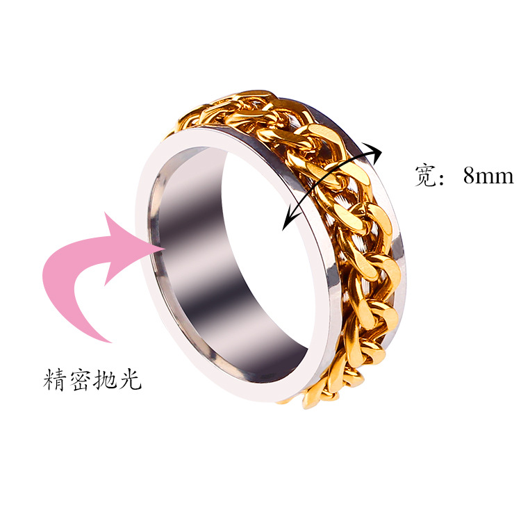 Trendy Explosive Titanium Steel Accessories Stainless Steel Rotating Corkscrew Chain Ring Men's Cool Rotating Corkscrew Ring Application Scenario