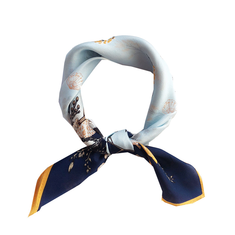 Wholesale silk scarves for overseas gifts and return gifts, cross-border silk autumn and winter decorative plain crepe satin 53cm floral neckerchiefs, small square scarves Item Picture