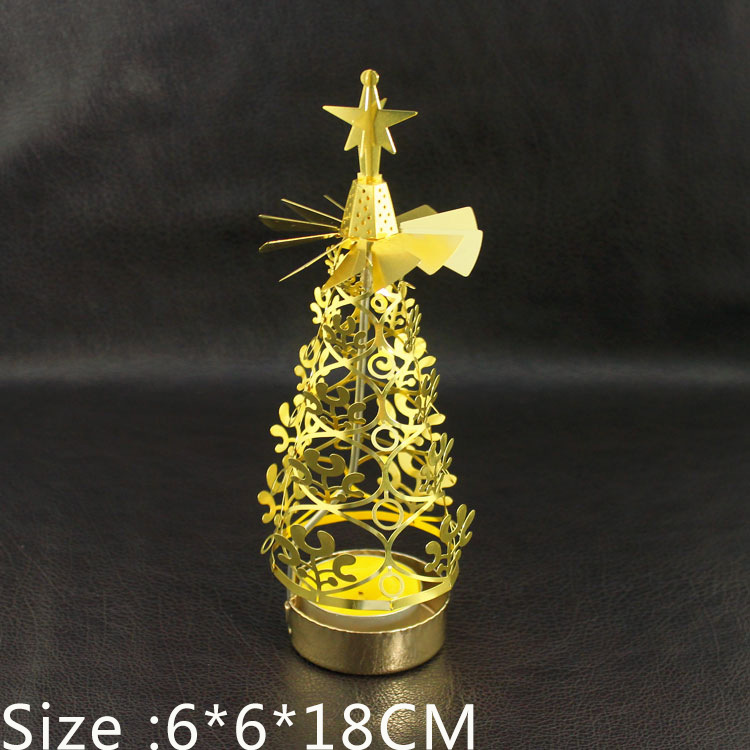 Factory direct supply of copper rotating wind lanterns, Christmas tree-shaped style, hollowed-out candlestick handicrafts, wholesale details Picture