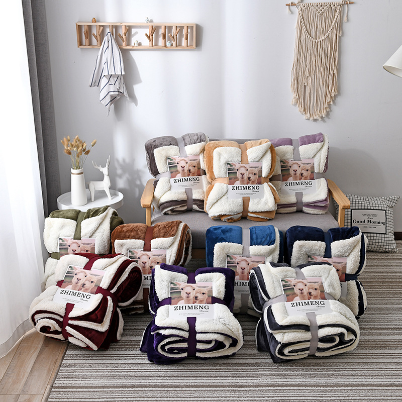 Manufacturers Direct Sales Of Lamb Wool Blanket Solid Color Winter Thickened Blanket Single And Double Blanket Double-Layer Gift Blanket Wholesale