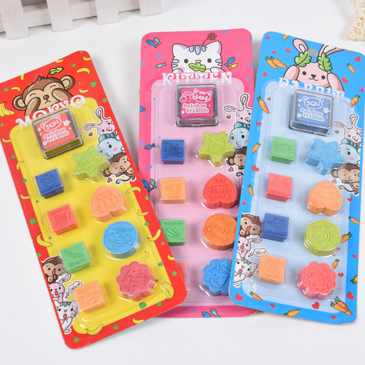 Wholesale of 8 sets of children's cartoon toy stamps, teacher and parent English evaluation stamps