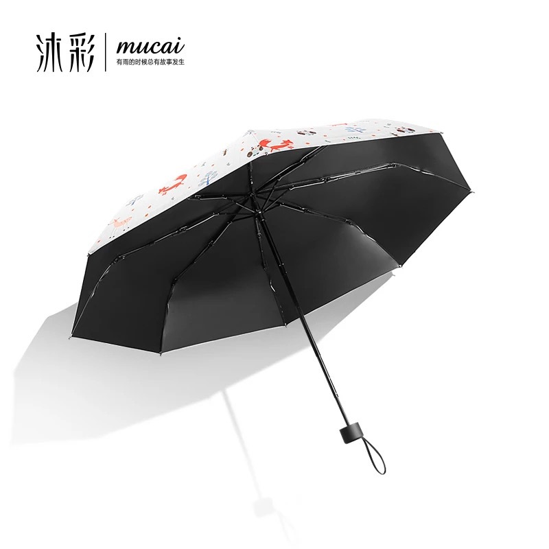 Mu Color Hand-Painted Fox Folding Umbrella Sun Umbrella Uv Protection Umbrella Clear Umbrella Women's Dual Use Vinyl Triple Folding Umbrella Specification drawing