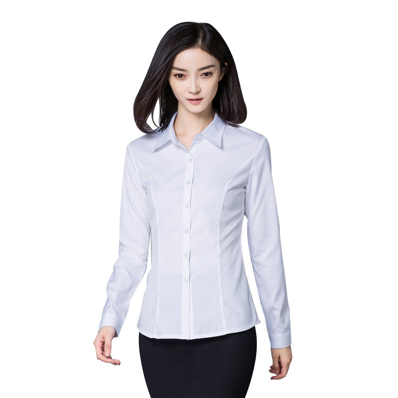 Qiao Manager 2022 Spring New White Shirt Women Long Sleeve Korean Version Slim Professional Base Shirt Light Blue Large Size Item Picture