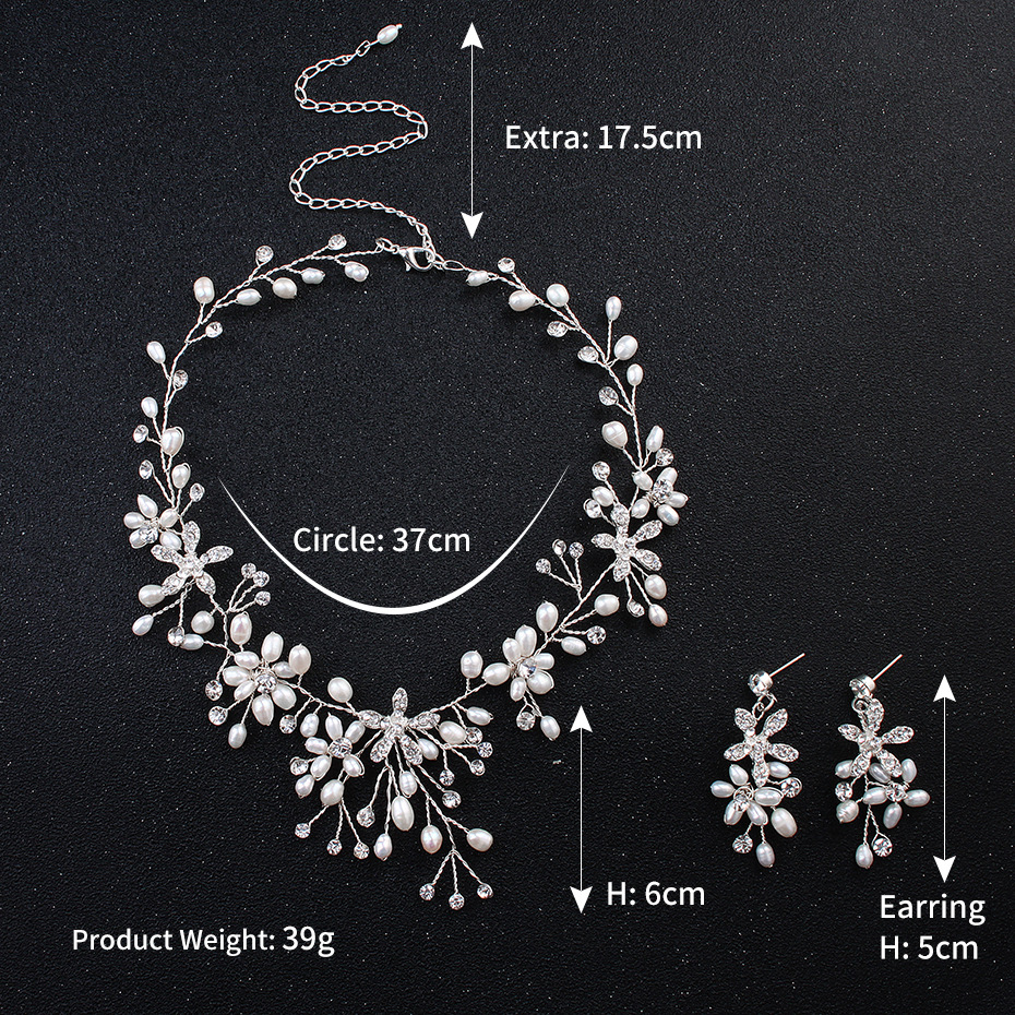Mian Eno new European and American bride jewelry wedding accessories set handmade pearl necklace earrings wholesale Item Picture