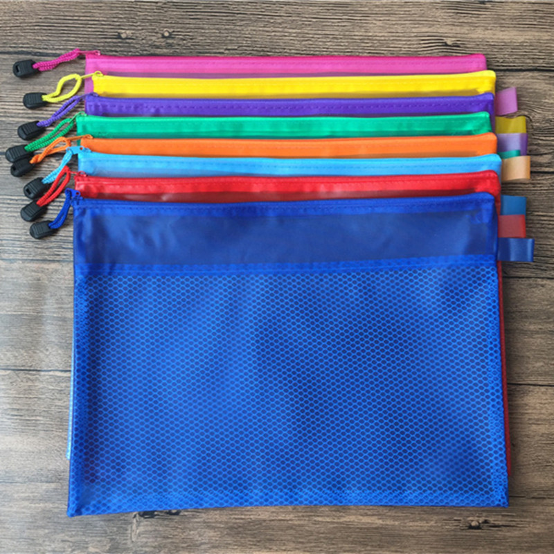A4.B5 double-layer file bag, zipper bag, frosted semi-transparent drawstring bag, document bag, mesh double-compartment bag