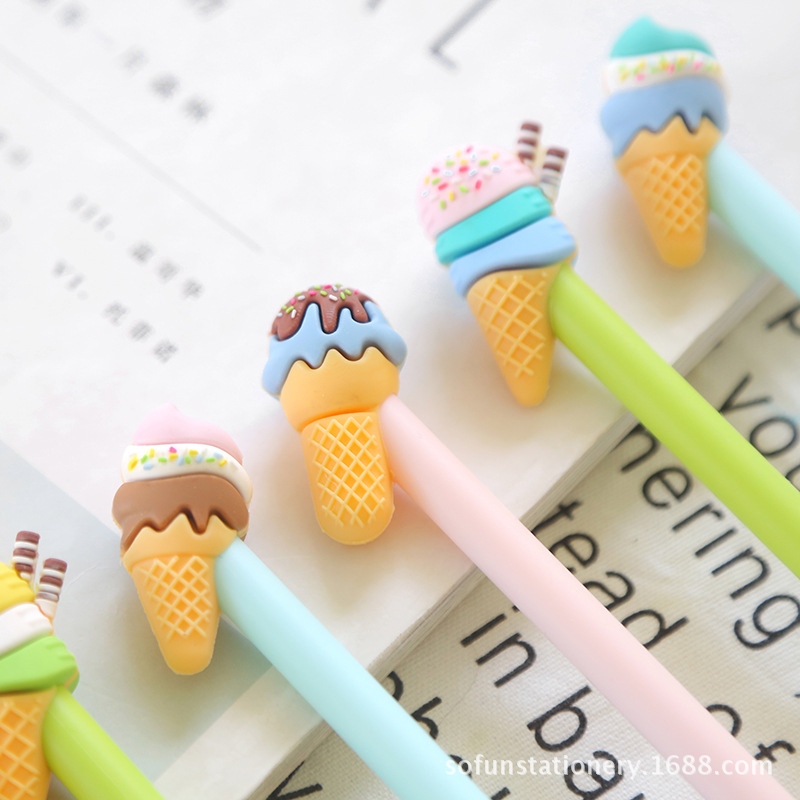 New bestseller zf1851 Cute ice cream silicone plastic black gel pen, creative children's stationery manufacturer Application Scenario