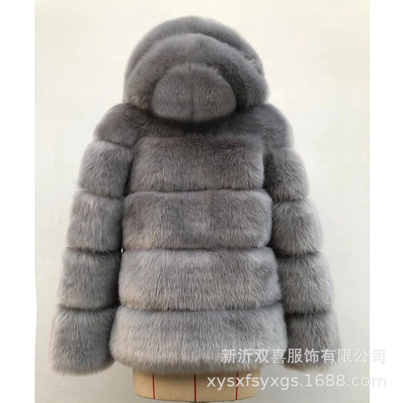 A cross-border bestseller for autumn and winter: a new furx-like fur coat combined with a hooded jacket, a warm fur coat for women in the style of Europe and America Specification image