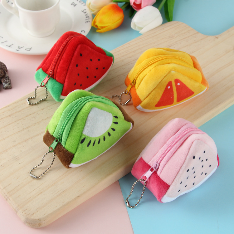 Creative plush three-dimensional triangular fruit coin purse, coin case, key case and pendant for children's festival gifts Specification image