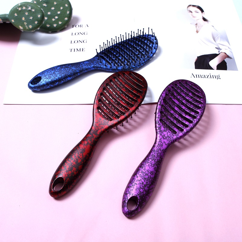 现货批发2021新款排骨卷发按摩梳美发宽齿弧形梳子女造型内扣