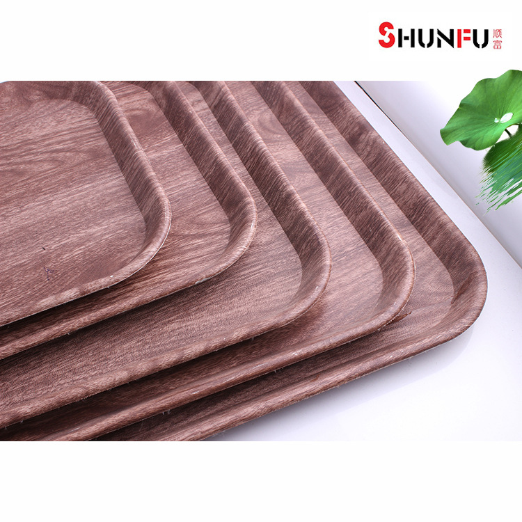 Export Export The Original Single Rectangular Wood Grain Tray Hotel Catering Home Cafe Thickened Plastic Transfer Tray Specification drawing