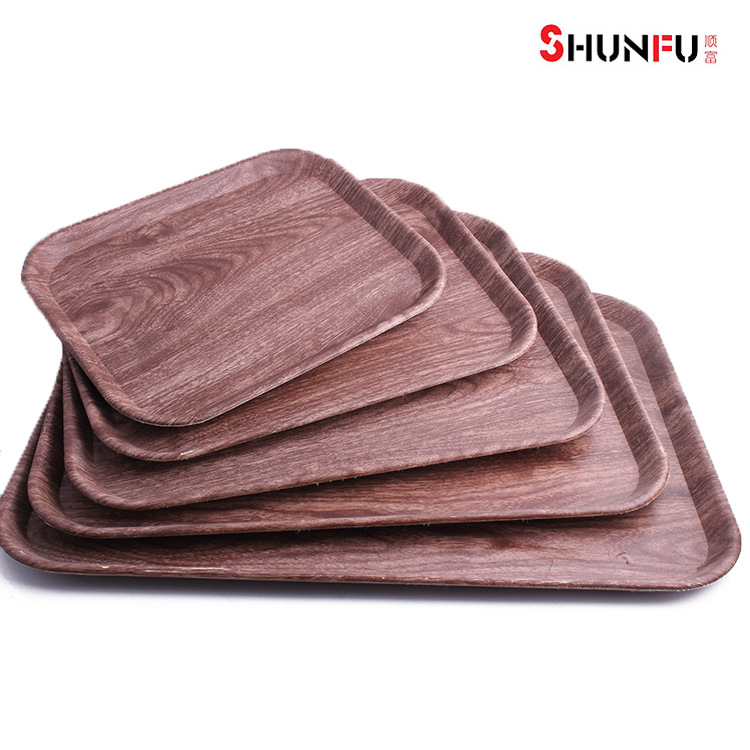 Export Export The Original Single Rectangular Wood Grain Tray Hotel Catering Home Cafe Thickened Plastic Transfer Tray details Picture