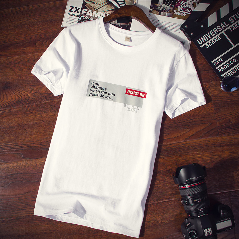 Men's short-sleeved T-shirt, summer thin round-neck clothes, student Korean style trendy summer wear, white half-sleeved T-shirt for men Specification image