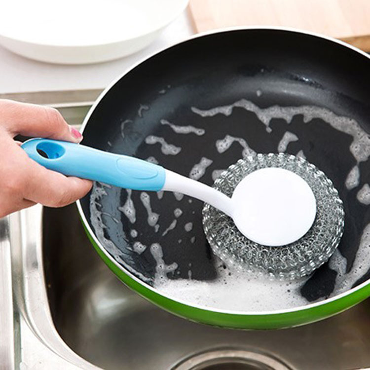 Household Kitchen Can Hang Cleaning Brush Long Handle Steel Ball Brush To Remove Oil Wash Pot Brush Wash Dishes Brush Wholesale Manufacturers details Picture