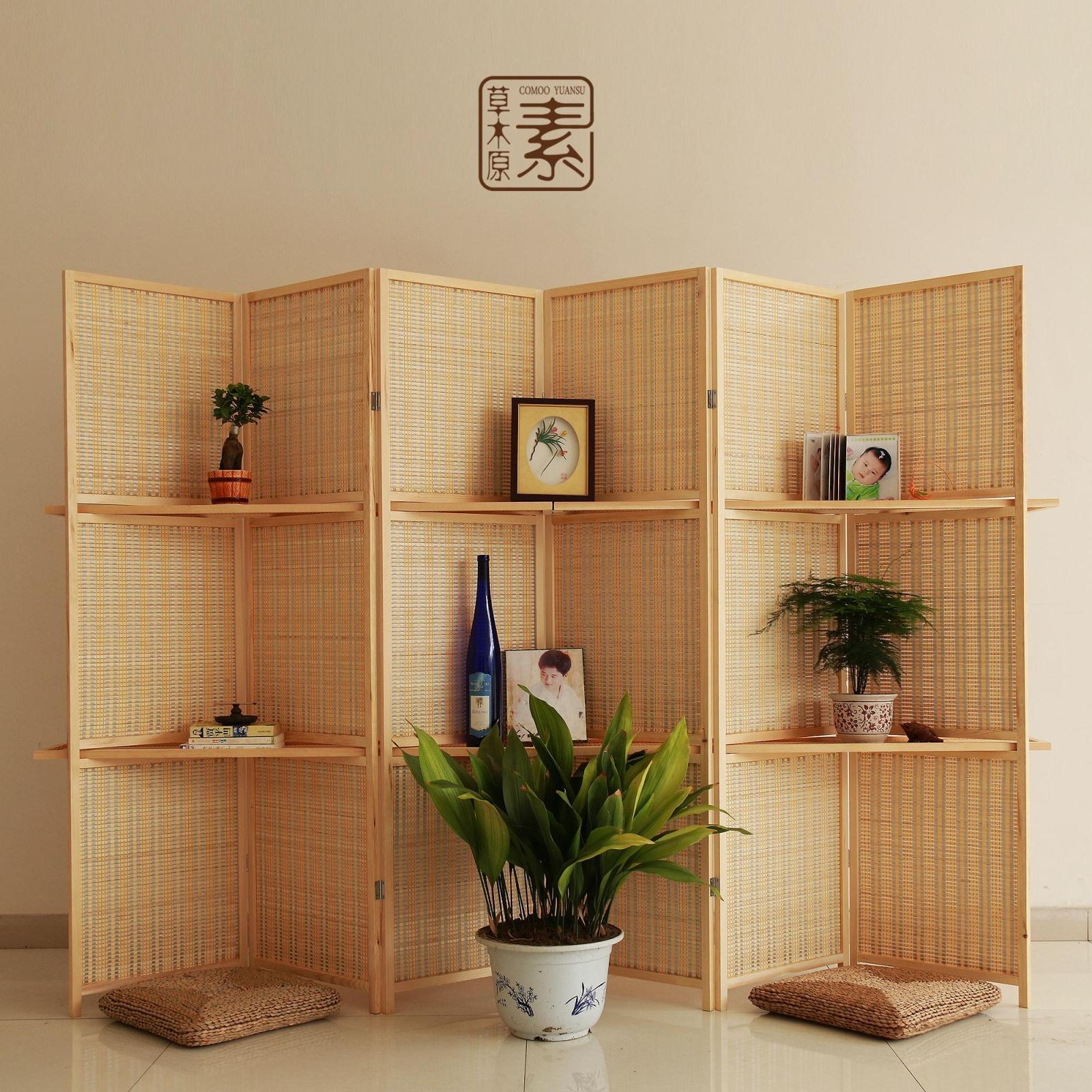 Screen Living Room Bedroom Restaurant Modern Chinese Solid Wood Bamboo Woven Movable Hotel Background Wall Partition Screen Application Scenario