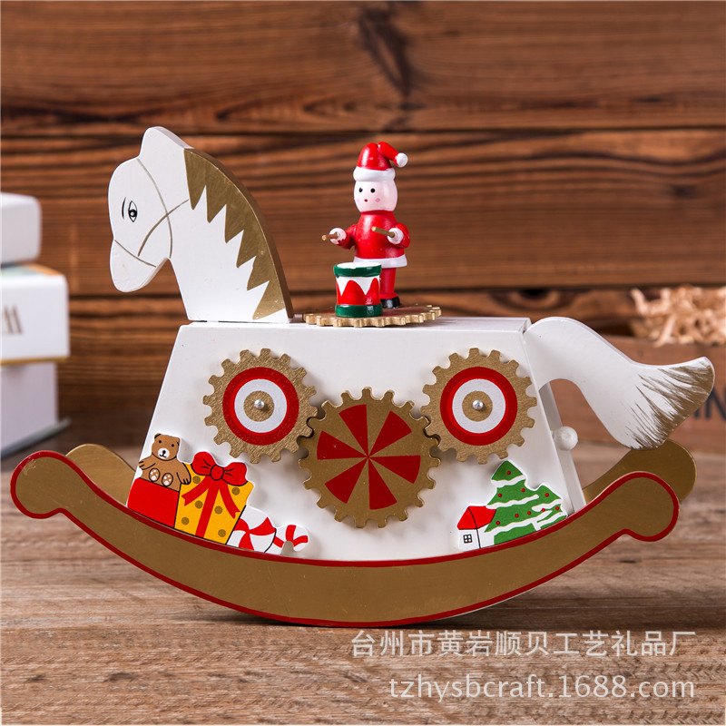 New Stock Supply Of Christmas Rocking Horse Music Box Bell Music Box Wooden Christmas Gift Arts And Crafts details Picture