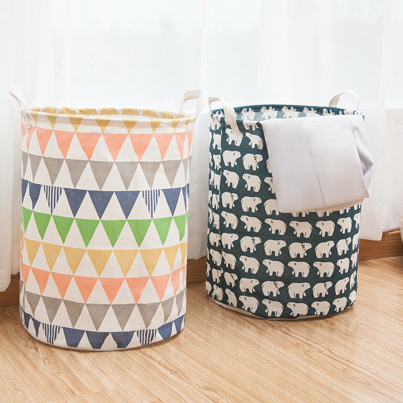 Laundry Basket Folding Cotton Linen Large Round Bucket Waterproof Household Items Storage Basket Multi-Functional Fabric Storage Laundry Basket Specification drawing
