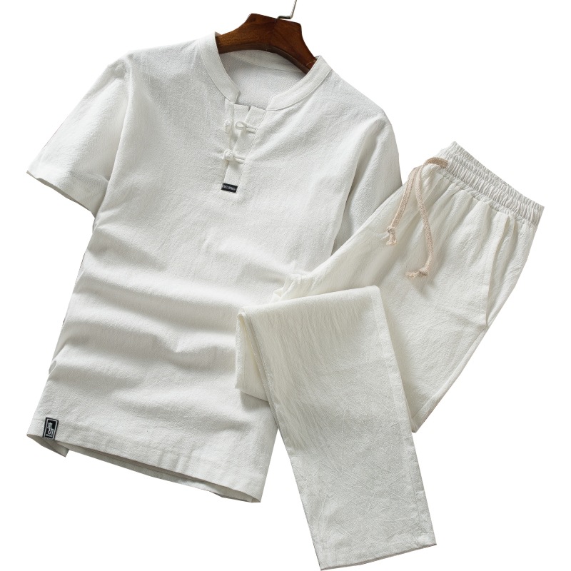 A Generation Of Summer Chinese Style Linen Men's Short Sleeve T-Shirt Set Plus-Size Pants Fashion Cotton Hemp Men's T-Shirt Item Picture