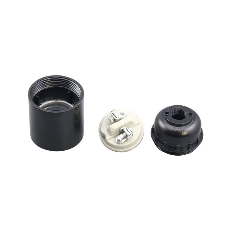 Black bakelite E27 Russian lamp cap ceramic core bakelite Russian screw-type lamp cap is exported to the Central and Eastern European market Specification image