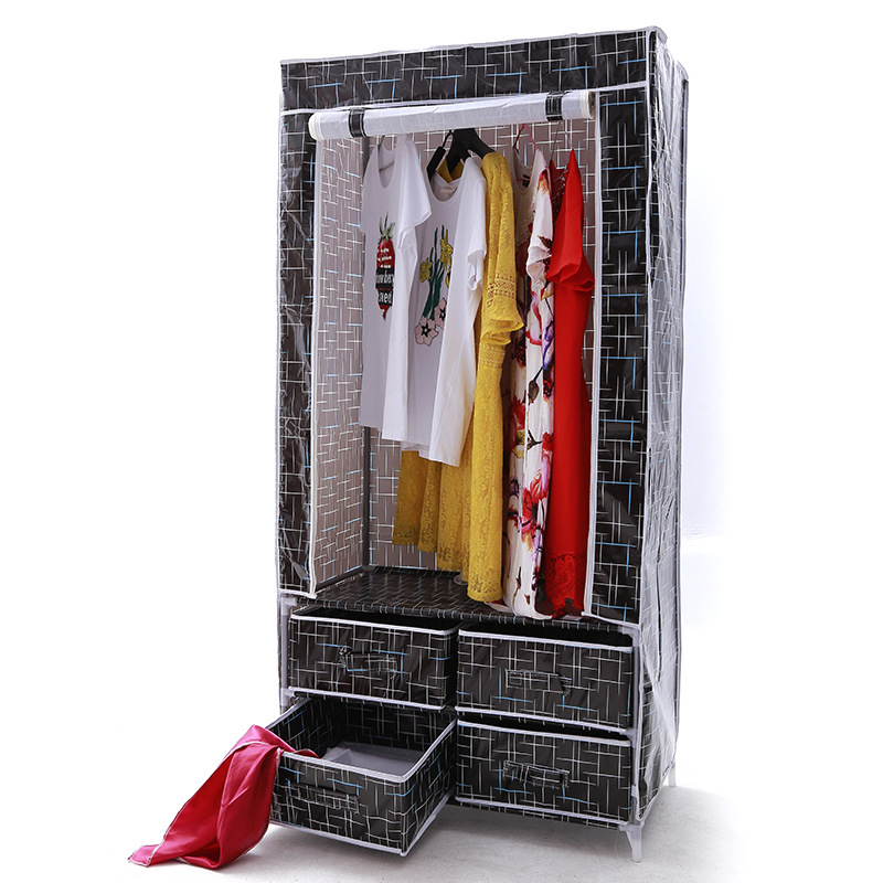 New non-woven wardrobe home wardrobe folding zipper overall storage cabinet Korean version simple with drawer wardrobe Specification drawing