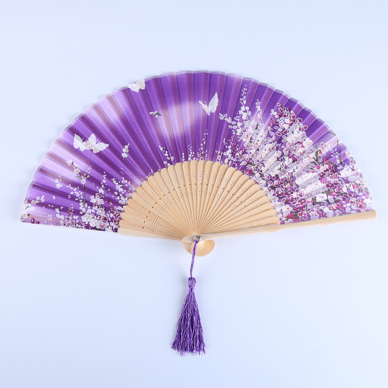 Chinese Style Gifts True Silk Bamboo Fan Japanese And Fan Lily Series Folding Fans Wholesale Dance Props Fans Item Picture