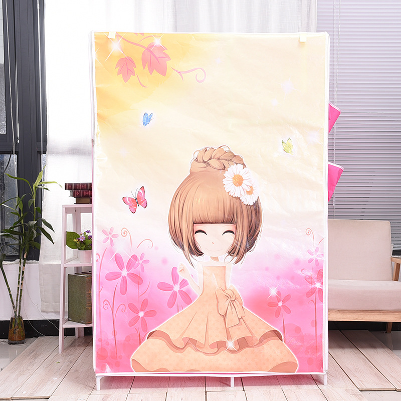 Student dormitory folding wardrobe simple cloth wardrobe creative bedroom multi-layer wardrobe printing storage cabinet manufacturers wholesale details Picture