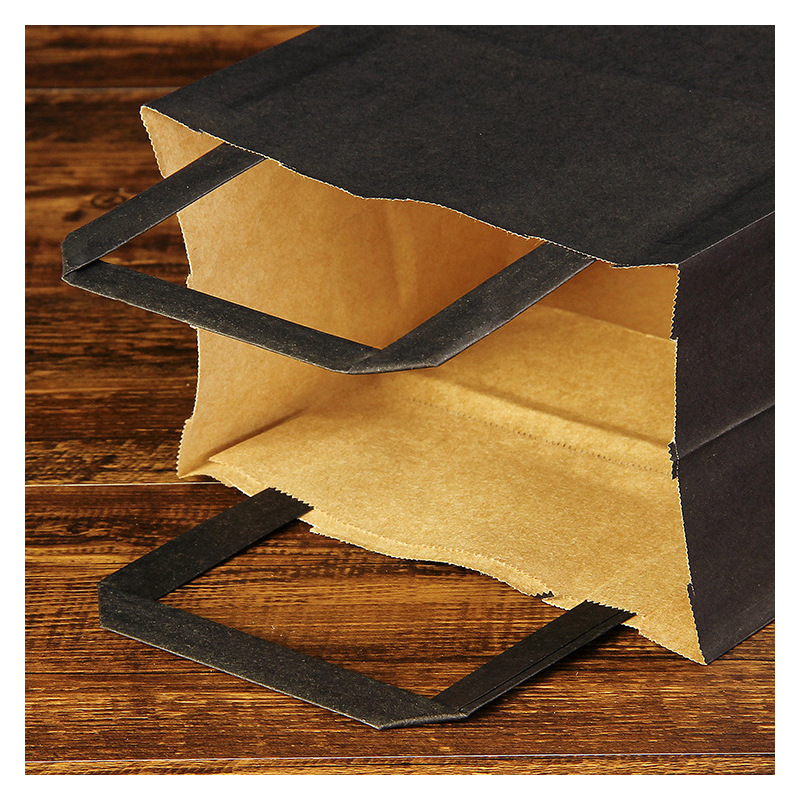 Wood Pulp Flexo Printing Kraft Paper Bag Flat Rope 120G Imported Square Bottom Food Bag Clothing Gift Bag Wholesale Item Picture