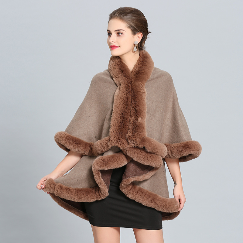 2021 Europe And The United States Autumn And Winter New Imitation Fox Fur Collar Double Double Cape Coat Manufacturers Direct Sales 1394# Item Picture