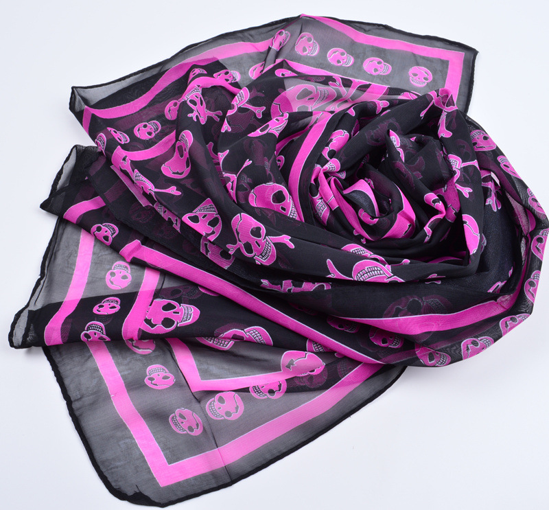 New Fall Halloween Skull Chiffon Small Silk Scarf Europe And The United States Foreign Trade Thin Long Gauze Scarf Decoration Gift Scarf Application Scenario