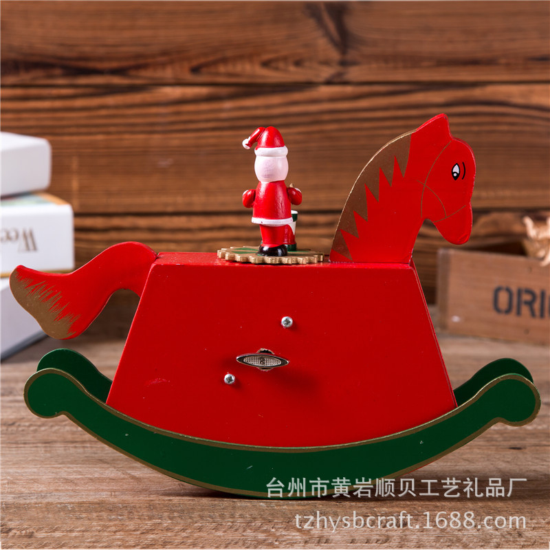 New Stock Supply Of Christmas Rocking Horse Music Box Bell Music Box Wooden Christmas Gift Arts And Crafts Application Scenario