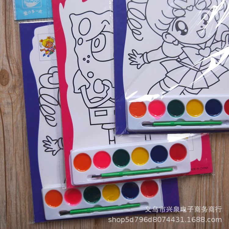【 Zone 3-8 】【 Drawing Board Semi-dry Painting 】10/ bundle 1000/ box 1 yuan 6-color Coloring Painting Filling Painting Cartoon Doodle DIY Painting Children's Painting 1 yuan wholesale Application Scenario