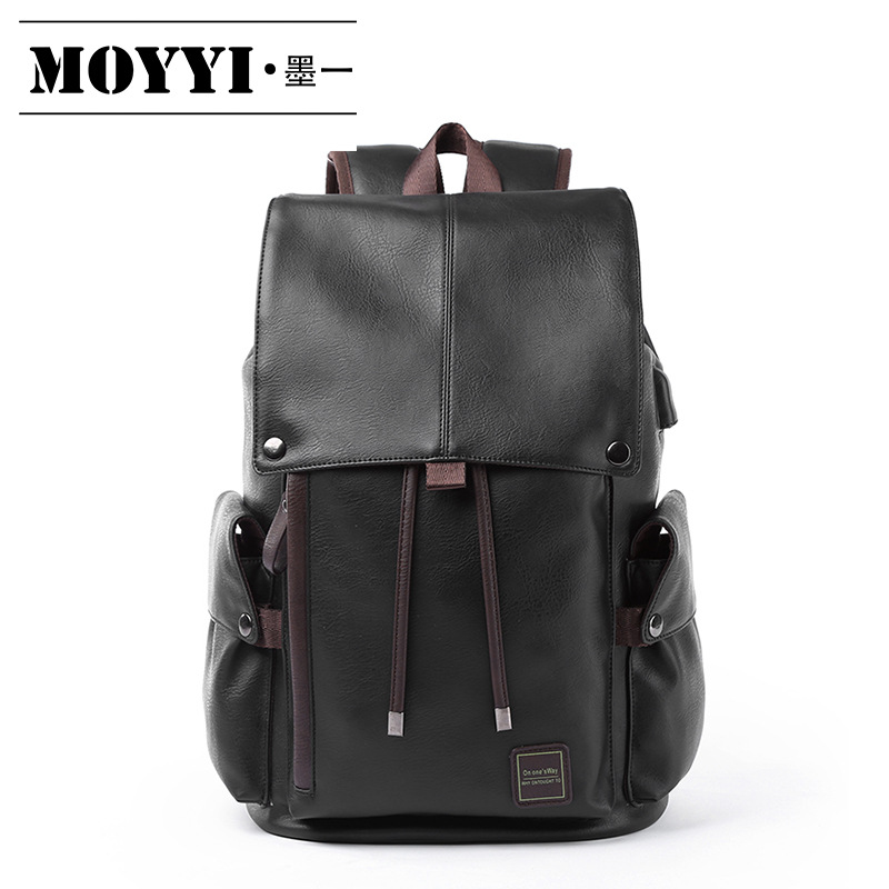 Korean-style men's leather fashionable travel bags, schoolbags, casual men's bags, fashionable and trendy computer backpacks for export details Picture