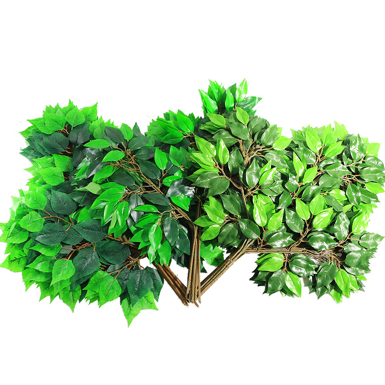 Al por mayor simulación de la sensación de las hojas ramas hojas de abedul ramas de ficus árboles falsos plantas verdes sobre goma hojas ingeniería paisaje Application Scenario