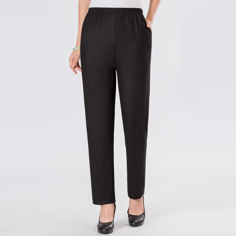中老年女裤妈妈装宽松直筒休闲裤松紧高腰大码秋季厚款老年人裤子