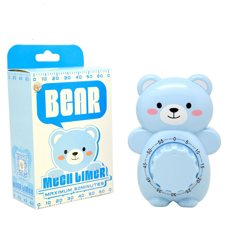 Cartoon bear timer set clock, kitchen household timing reminder, children and students mechanical timer Item Picture