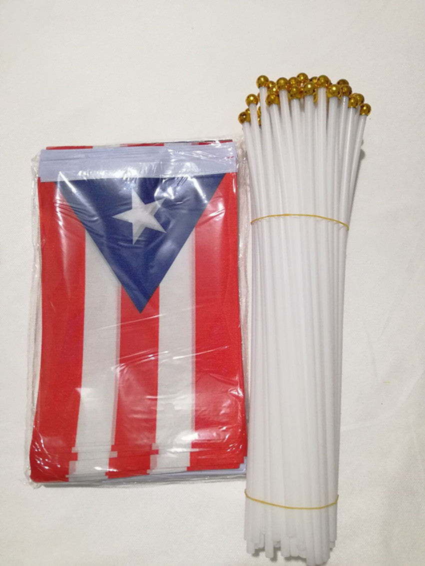 Cross-border supply of the Puerto Rico flag, 14*21cm hand-held flag, silk-screen printed Spring Yarn-spun Puerto Rico flag Specification image