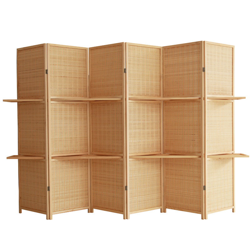 Screen Living Room Bedroom Restaurant Modern Chinese Solid Wood Bamboo Woven Movable Hotel Background Wall Partition Screen Item Picture