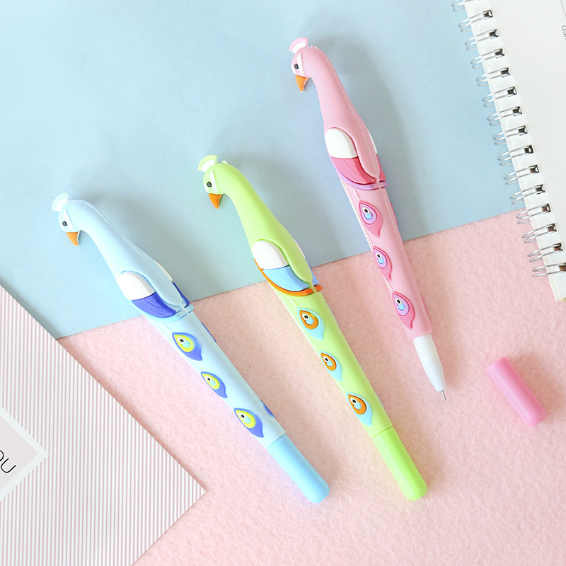 ZF1886 Korean creative cute peacock-shaped soft silicone neutral full-needle pen black student stationery wholesale