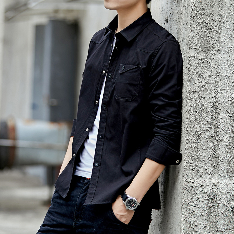 Men's long-sleeved shirt 2018 new autumn slim and stylish shirt Korean-style casual teen inch shirt trendy men Specification image