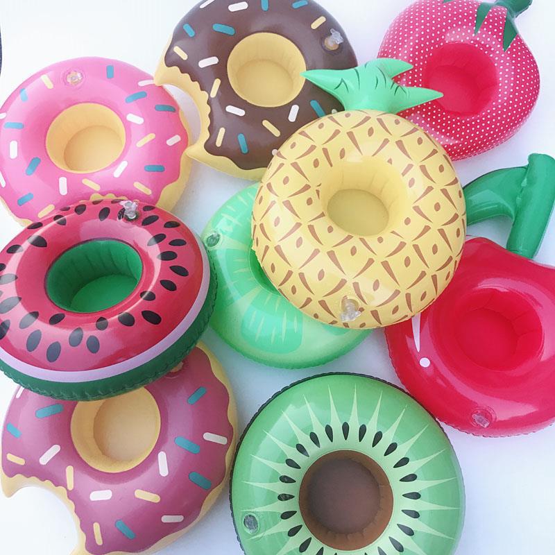Inflatable donut cup holder Pineapple lemon watermelon water Coke cup holder Drink mobile phone cup holder filling