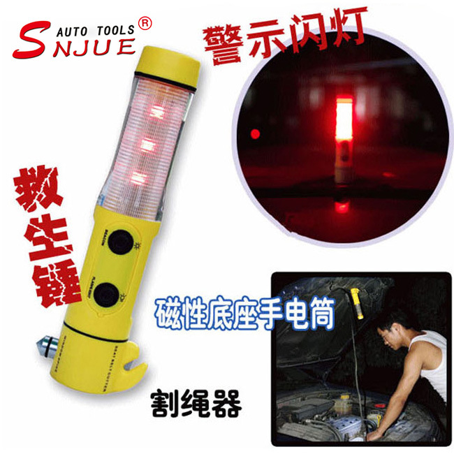 Multi-function car rescue hammer 4-in-1 safety hammer with hand electric warning light magnetic car emergency tool Specification drawing