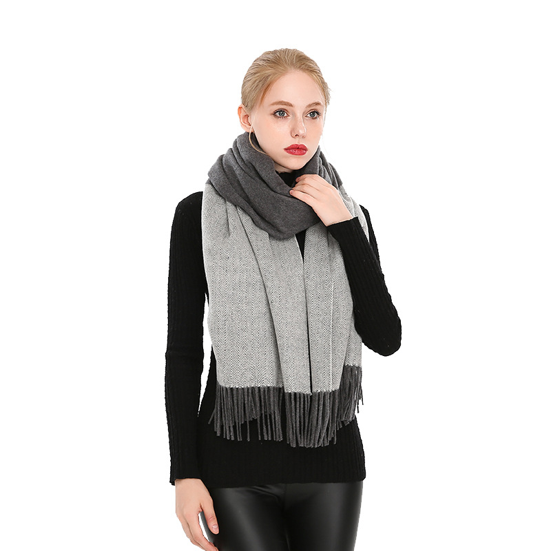 Woolen Scarf New Color Herringbone Female Hair Autumn And Winter Fashion Warm Shawl Europe And The United States Cross-Border Fringe Item Picture