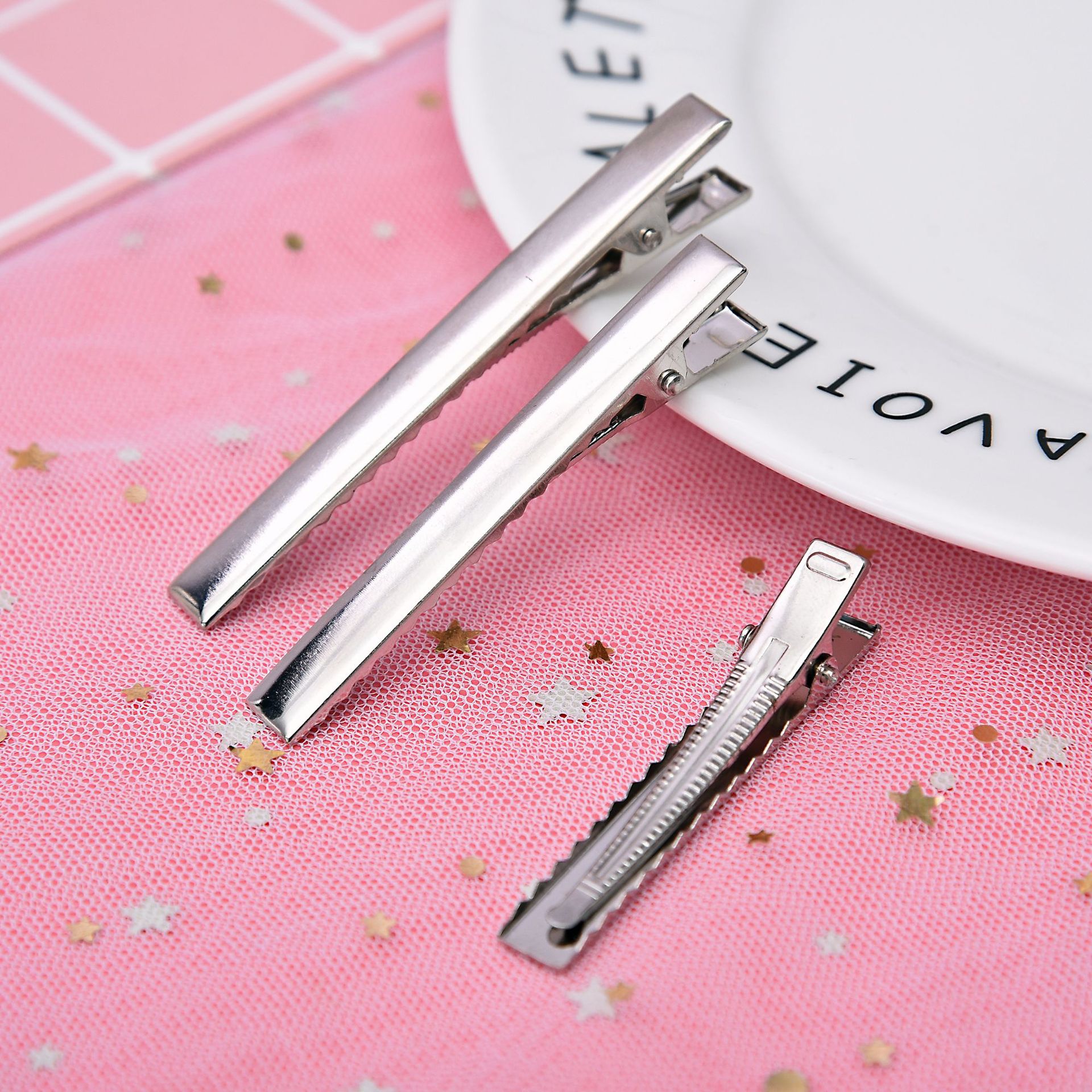 Factory Direct Sales Diy Hairpin Accessories Crocodile Clip Korean Silver Headdress Duck Mouth Clip Square Clip Metal Hairpin Wholesale Specification drawing