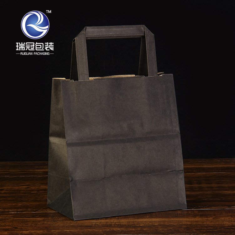 Wood Pulp Flexo Printing Kraft Paper Bag Flat Rope 120G Imported Square Bottom Food Bag Clothing Gift Bag Wholesale Specification drawing