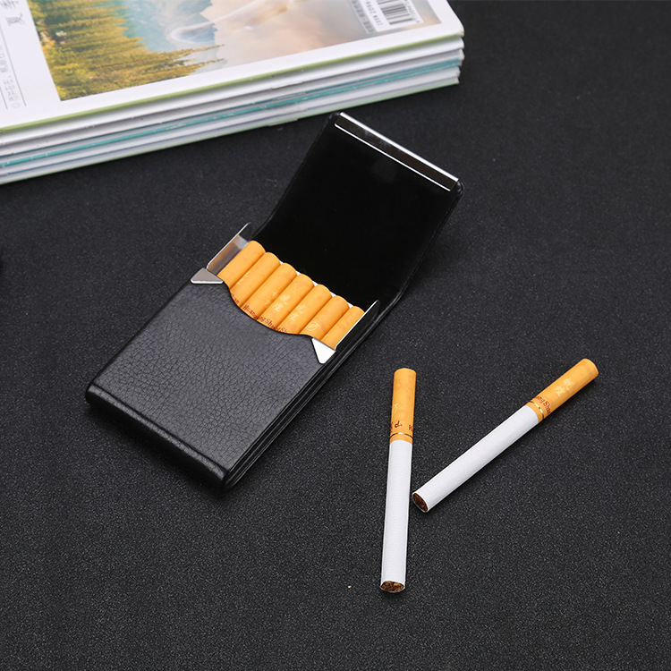 Vertical stainless steel metal leather cigarette box, metal cigarette box, business cigarette pack, fashionable gentleman cigarette combination pack details Picture
