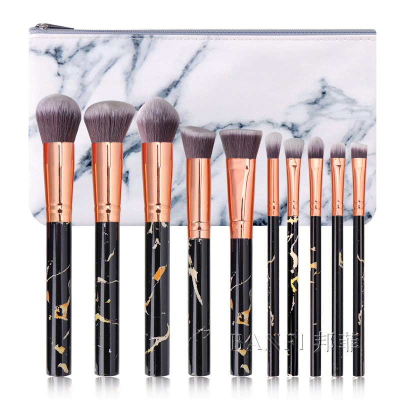 10 marble makeup brushes set, 5 large and 5 small eyeshadow brushes, blush brushes, storage bag manufacturer in stock shanilak details Picture