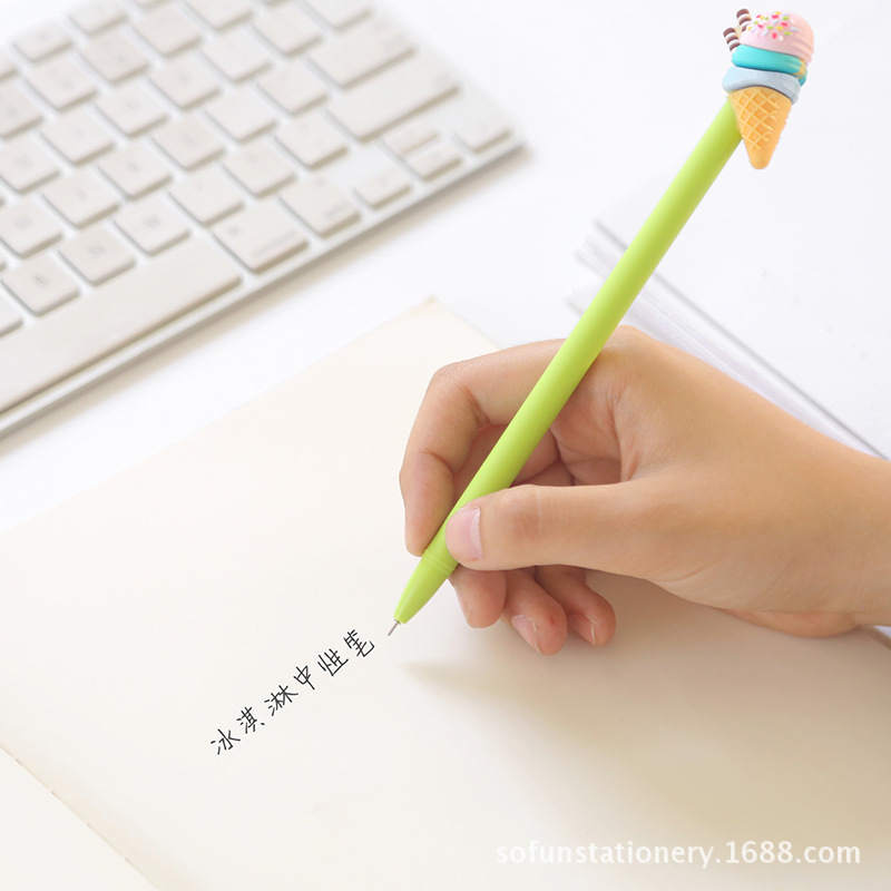 New bestseller zf1851 Cute ice cream silicone plastic black gel pen, creative children's stationery manufacturer Specification image