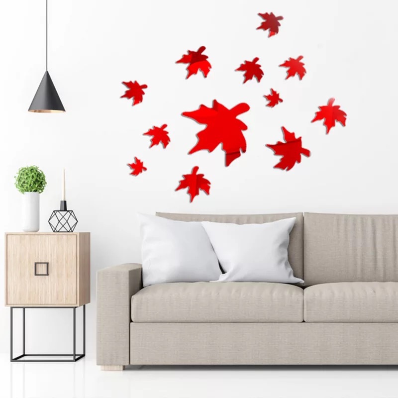 Cross-border products New maple leaf mirror wall sticker 3d three-dimensional home kindergarten decoration mirror sticker living room decoration thumbnail
