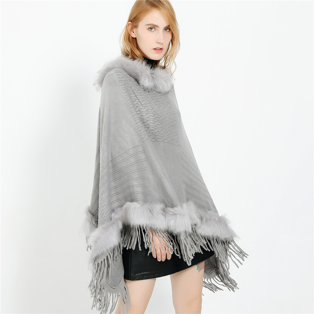 Autumn And Winter Hot Cross-Border Fashion Europe And The United States Style Solid Color Pullover Hair Collar Large Fringe Imitation Cashmere Shawl Scarf details Picture